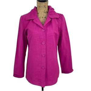 Chico's Jacket Women's Pink Shimmer Ruffle Collar Trench Twill Lightweight
